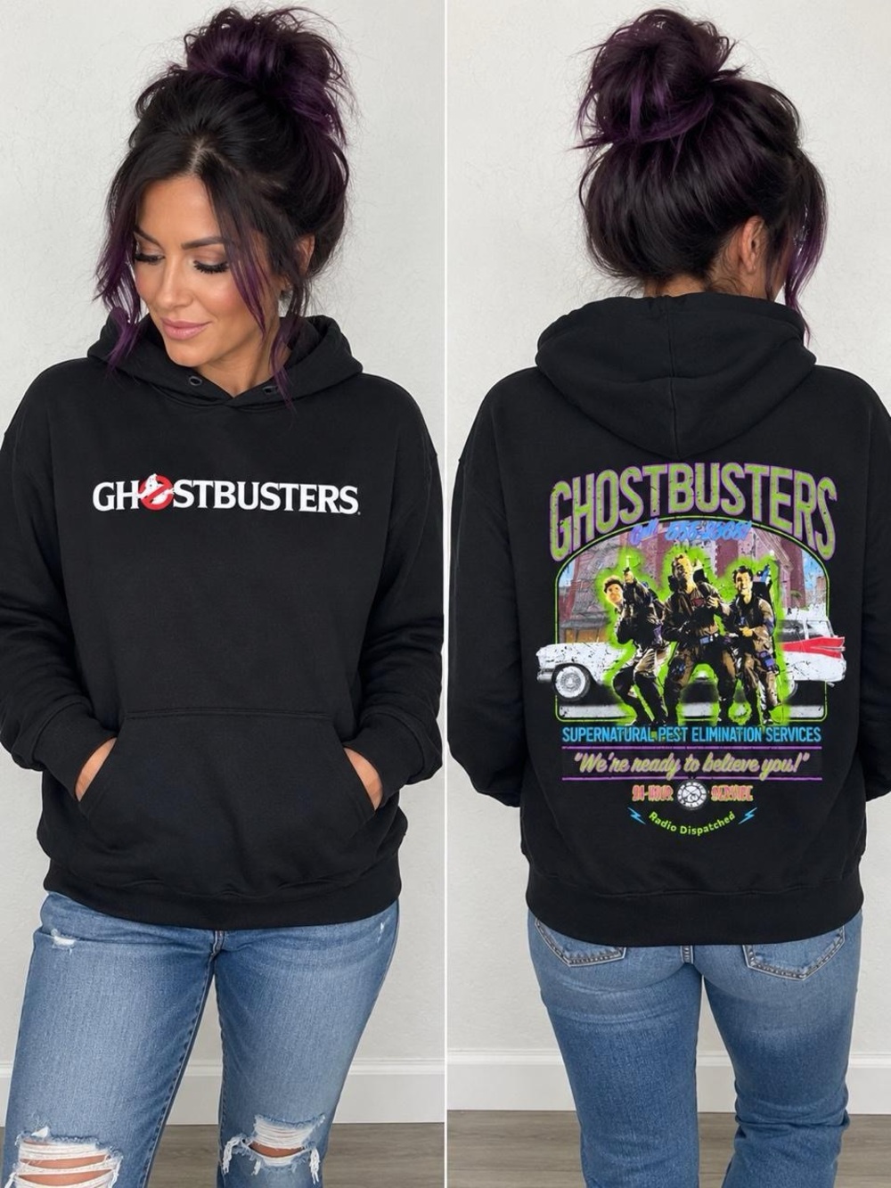 Ghostbusters Supernatural Pest Elimination Graphic Black Hoodie Unisex Medium